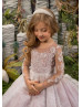 Beaded Ivory Lace Tulle Flower Girl Dress With Pink Lining Beaded Ivory Lace Tulle Flower Girl Dress With Pink Lining